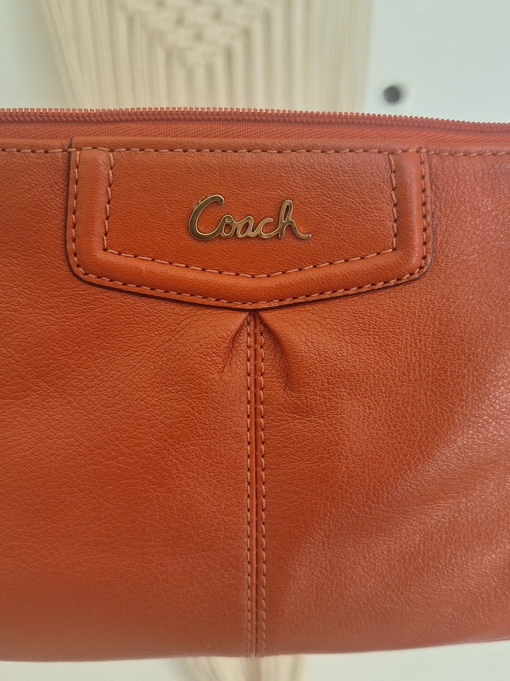 Coach Leather Wristlet in Burnt Orange